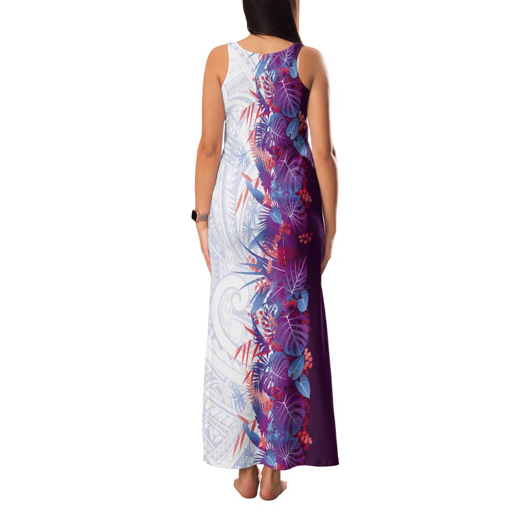 Hawaii Tropical Plant Poni Tank Maxi Dress Vibrant Polynesian Pattern