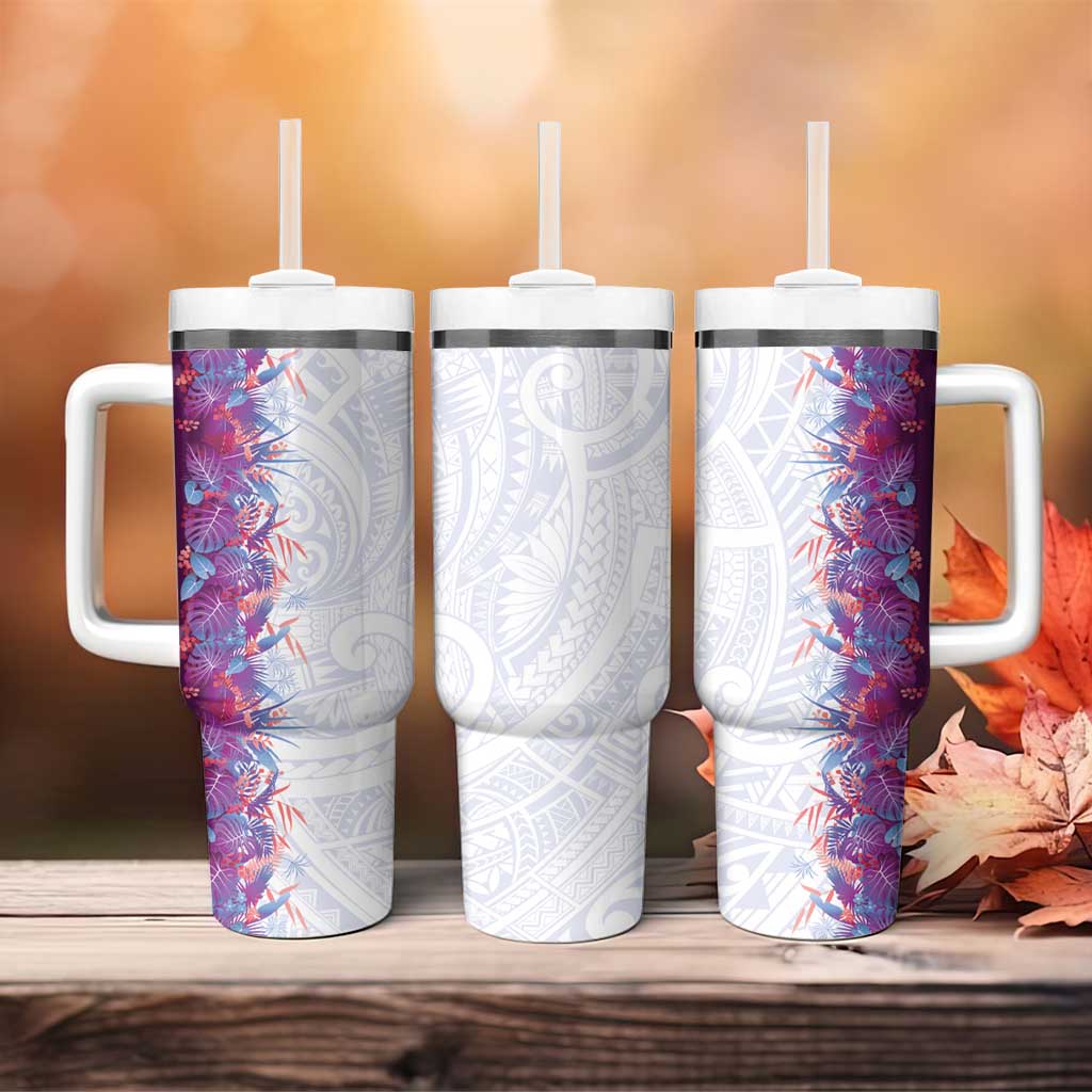 Hawaii Tropical Plant Poni Tumbler With Handle Vibrant Polynesian Pattern