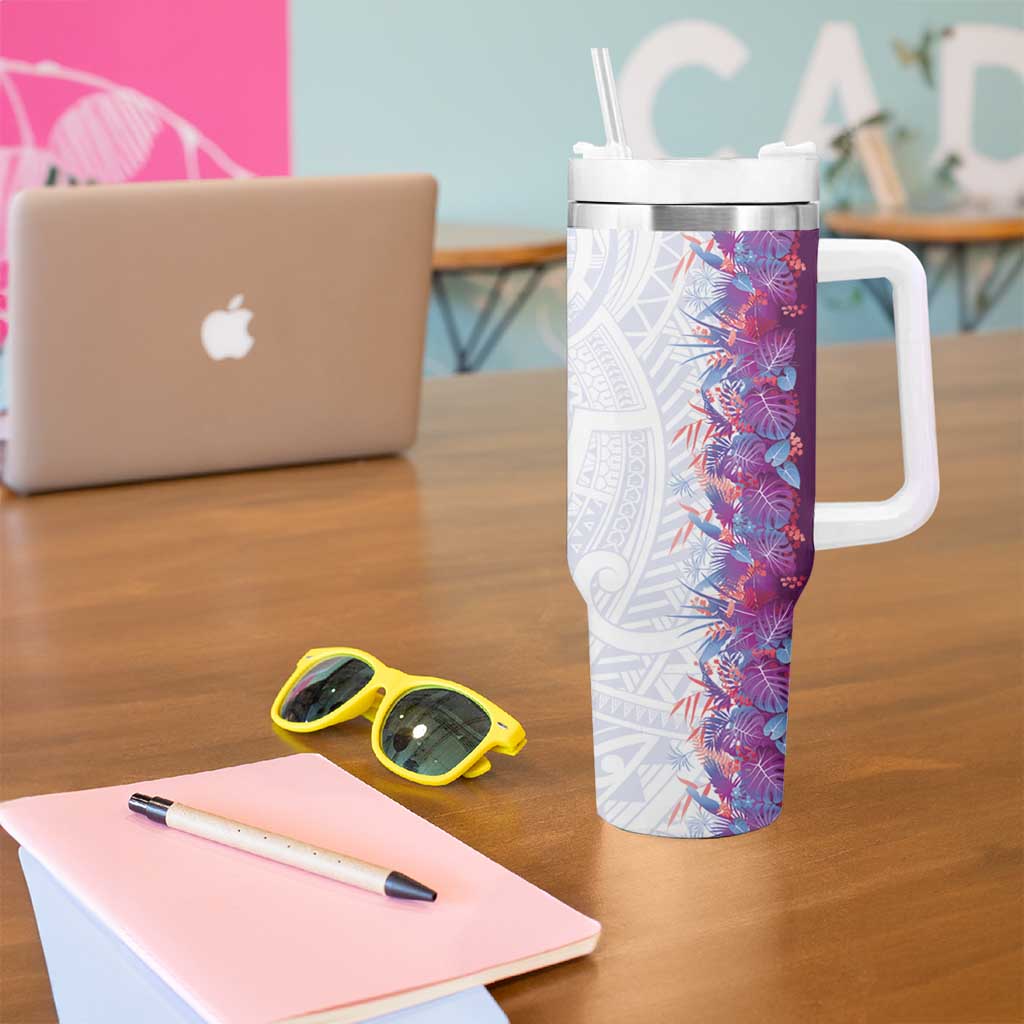 Hawaii Tropical Plant Poni Tumbler With Handle Vibrant Polynesian Pattern
