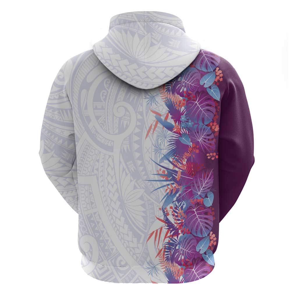 Hawaii Tropical Plant Poni Zip Hoodie Vibrant Polynesian Pattern