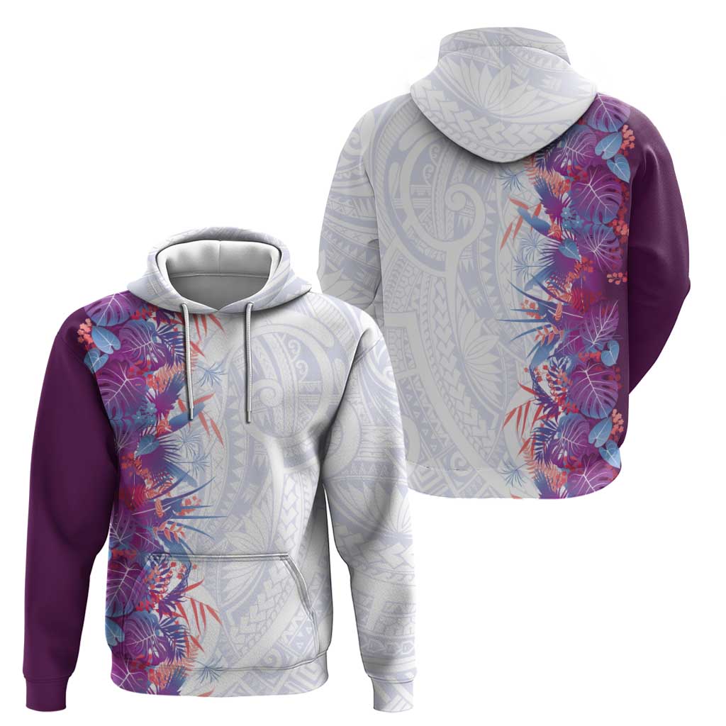 Hawaii Tropical Plant Poni Zip Hoodie Vibrant Polynesian Pattern