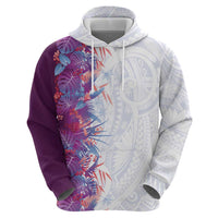 Hawaii Tropical Plant Poni Zip Hoodie Vibrant Polynesian Pattern