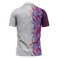 Hawaii Tropical Plant Poni Zipper Polo Shirt Vibrant Polynesian Pattern