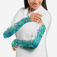 Hawaii Tropical Plant Teal Arm Sleeves Vibrant Polynesian Pattern