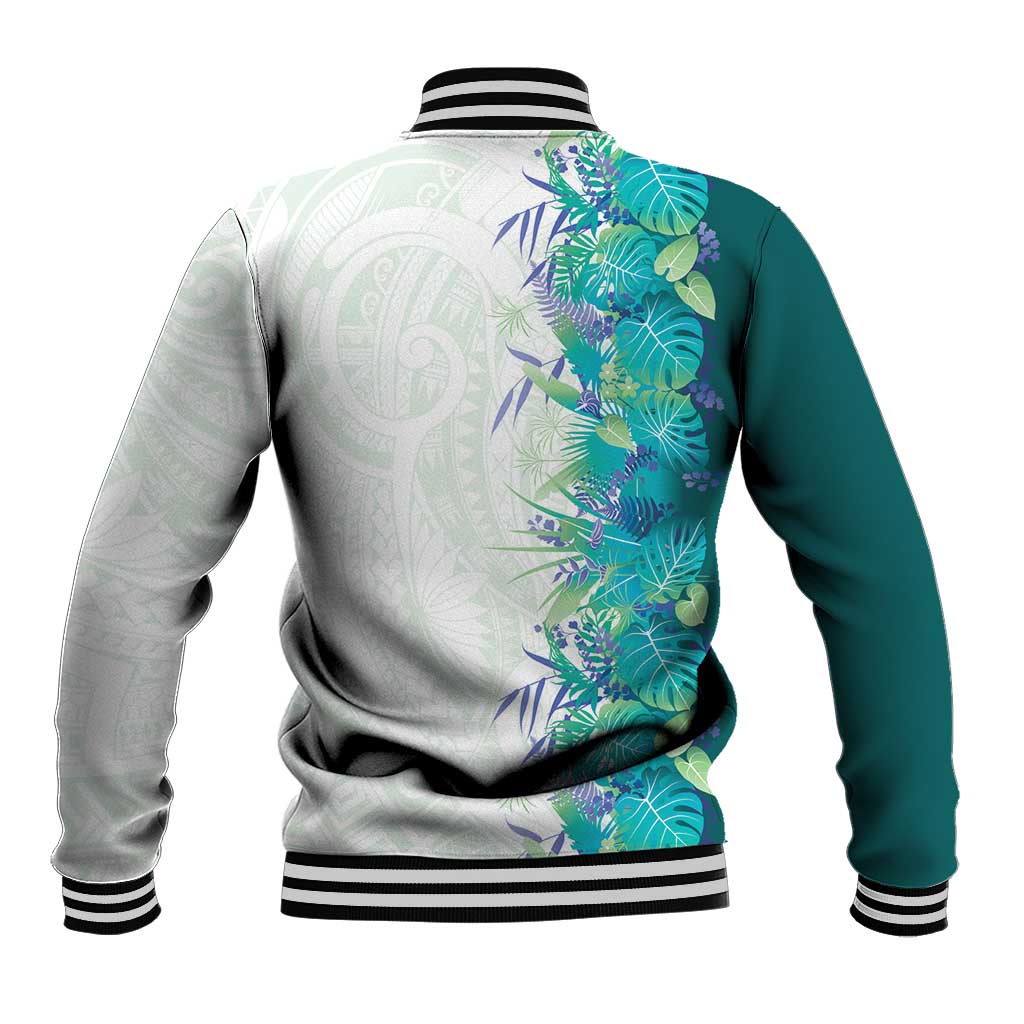Hawaii Tropical Plant Teal Baseball Jacket Vibrant Polynesian Pattern