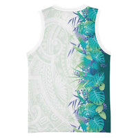 Hawaii Tropical Plant Teal Basketball Jersey Vibrant Polynesian Pattern