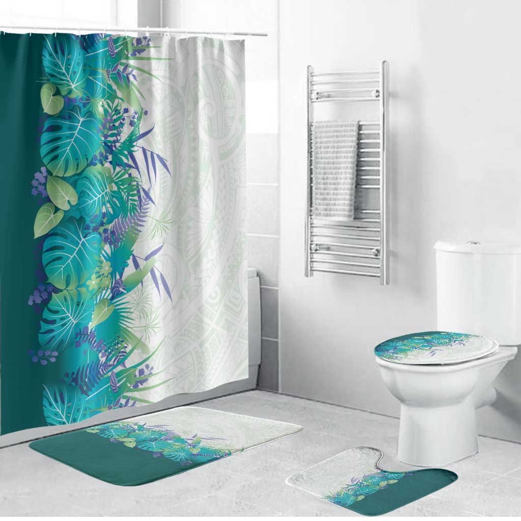 Hawaii Tropical Plant Teal Bathroom Set Vibrant Polynesian Pattern