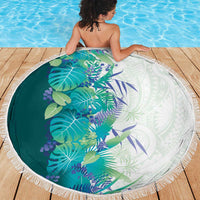 Hawaii Tropical Plant Teal Beach Blanket Vibrant Polynesian Pattern