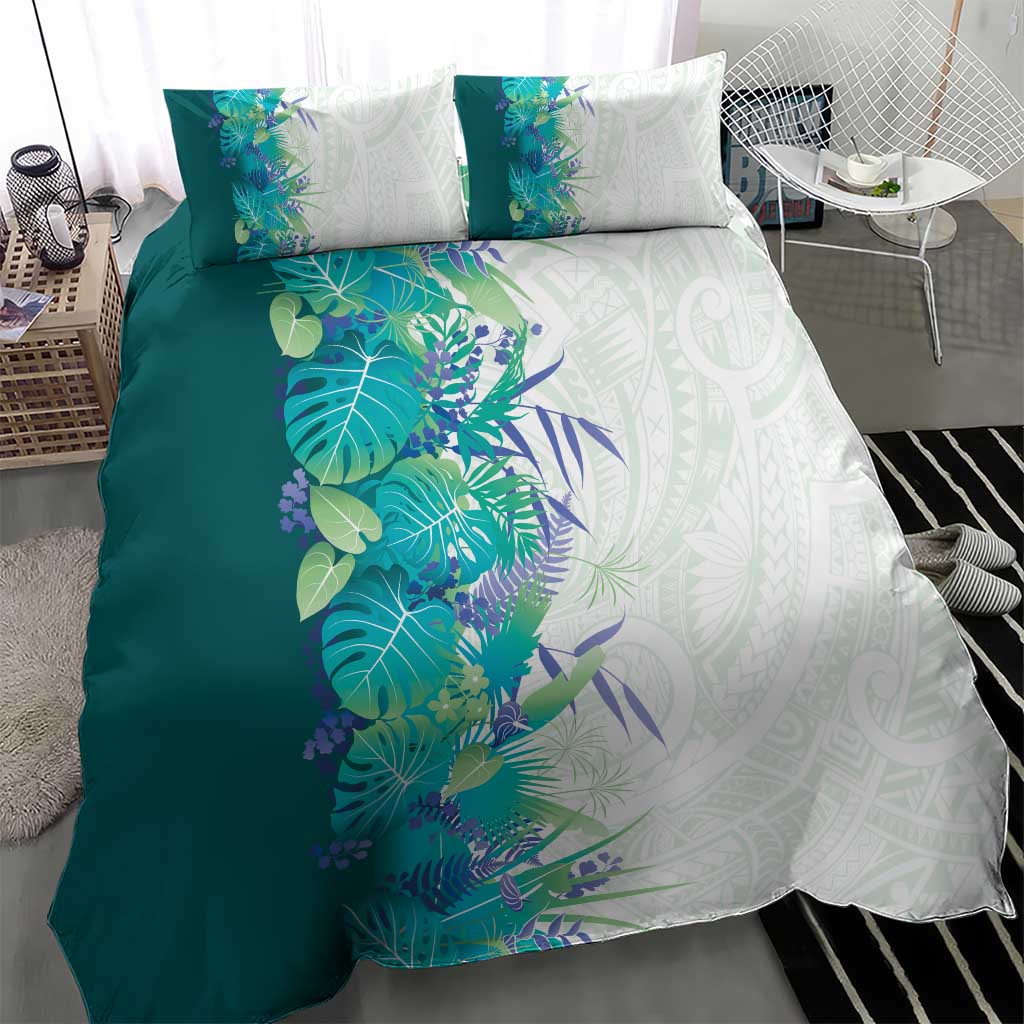 Hawaii Tropical Plant Teal Bedding Set Vibrant Polynesian Pattern