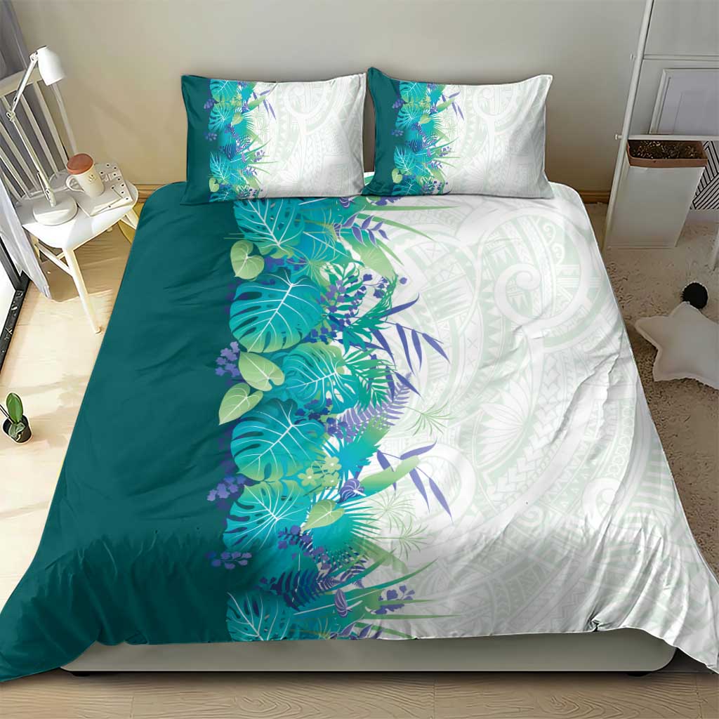 Hawaii Tropical Plant Teal Bedding Set Vibrant Polynesian Pattern