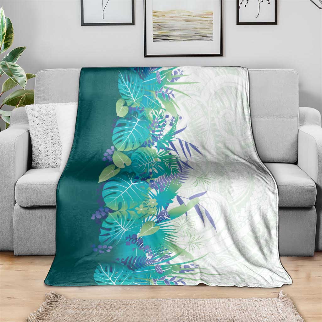 Hawaii Tropical Plant Teal Blanket Vibrant Polynesian Pattern