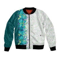Hawaii Tropical Plant Teal Bomber Jacket Vibrant Polynesian Pattern