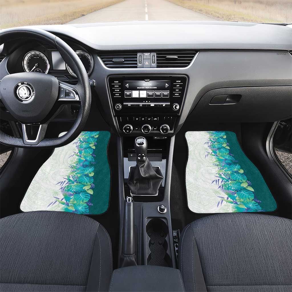 Hawaii Tropical Plant Teal Car Mats Vibrant Polynesian Pattern