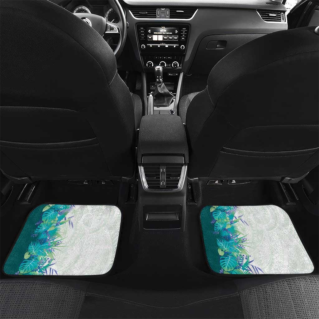 Hawaii Tropical Plant Teal Car Mats Vibrant Polynesian Pattern