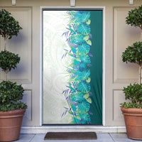 Hawaii Tropical Plant Teal Door Cover Vibrant Polynesian Pattern