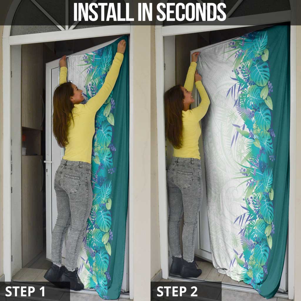 Hawaii Tropical Plant Teal Door Cover Vibrant Polynesian Pattern