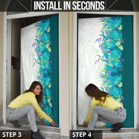 Hawaii Tropical Plant Teal Door Cover Vibrant Polynesian Pattern