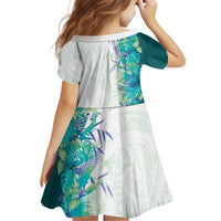 Hawaii Tropical Plant Teal Family Matching Long Sleeve Bodycon Dress and Hawaiian Shirt Vibrant Polynesian Pattern