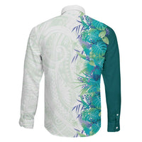 Hawaii Tropical Plant Teal Family Matching Mermaid Dress and Hawaiian Shirt Vibrant Polynesian Pattern