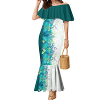 Hawaii Tropical Plant Teal Family Matching Mermaid Dress and Hawaiian Shirt Vibrant Polynesian Pattern