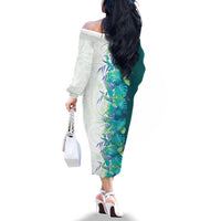 Hawaii Tropical Plant Teal Family Matching Off The Shoulder Long Sleeve Dress and Hawaiian Shirt Vibrant Polynesian Pattern LT01 - Polynesian Pride