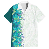 Hawaii Tropical Plant Teal Family Matching Puletasi and Hawaiian Shirt Vibrant Polynesian Pattern