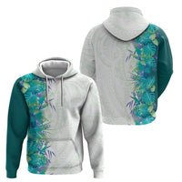 Hawaii Tropical Plant Teal Hoodie Vibrant Polynesian Pattern