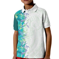 Hawaii Tropical Plant Teal Kid Polo Shirt Vibrant Polynesian Pattern