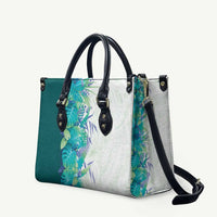 Hawaii Tropical Plant Teal Leather Bag Vibrant Polynesian Pattern