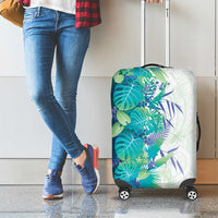 Hawaii Tropical Plant Teal Luggage Cover Vibrant Polynesian Pattern