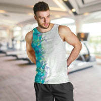 Hawaii Tropical Plant Teal Men Tank Top Vibrant Polynesian Pattern