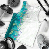 Hawaii Tropical Plant Teal Men Tank Top Vibrant Polynesian Pattern