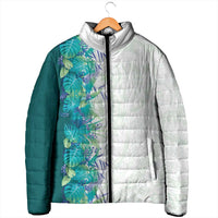 Hawaii Tropical Plant Teal Padded Jacket Vibrant Polynesian Pattern