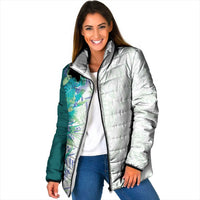 Hawaii Tropical Plant Teal Padded Jacket Vibrant Polynesian Pattern