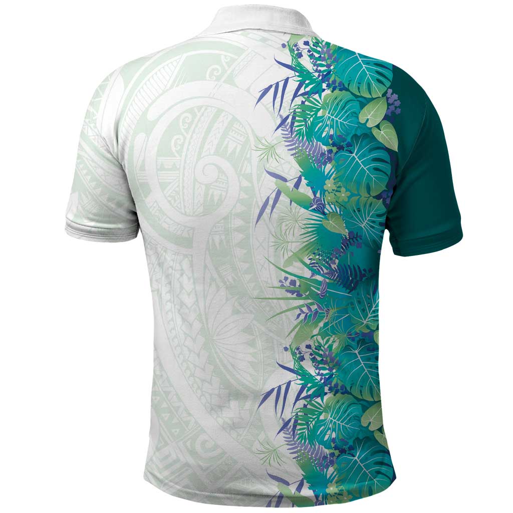 Hawaii Tropical Plant Teal Polo Shirt Vibrant Polynesian Pattern