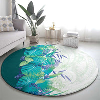 Hawaii Tropical Plant Teal Round Carpet Vibrant Polynesian Pattern