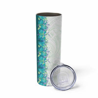 Hawaii Tropical Plant Teal Skinny Tumbler Vibrant Polynesian Pattern