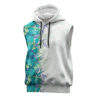 Hawaii Tropical Plant Teal Sleeveless Hoodie Vibrant Polynesian Pattern