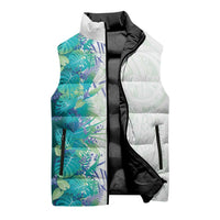 Hawaii Tropical Plant Teal Sleeveless Puffer Jacket Vibrant Polynesian Pattern