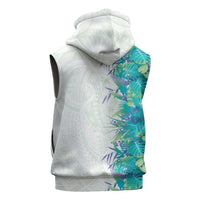 Hawaii Tropical Plant Teal Sleeveless Zip Hoodie Vibrant Polynesian Pattern