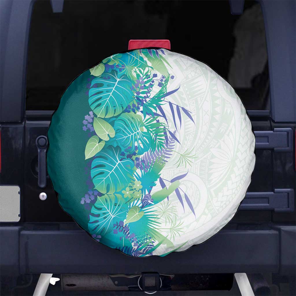 Hawaii Tropical Plant Teal Spare Tire Cover Vibrant Polynesian Pattern
