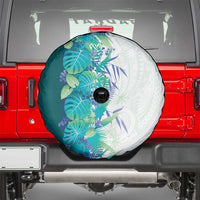 Hawaii Tropical Plant Teal Spare Tire Cover Vibrant Polynesian Pattern