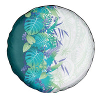 Hawaii Tropical Plant Teal Spare Tire Cover Vibrant Polynesian Pattern