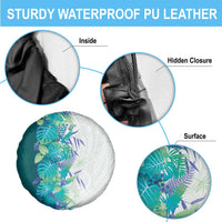 Hawaii Tropical Plant Teal Spare Tire Cover Vibrant Polynesian Pattern