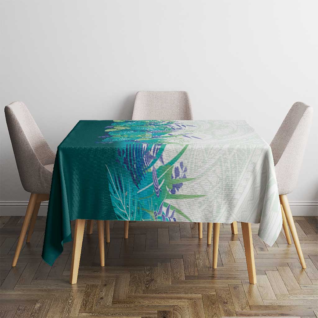 Hawaii Tropical Plant Teal Tablecloth Vibrant Polynesian Pattern