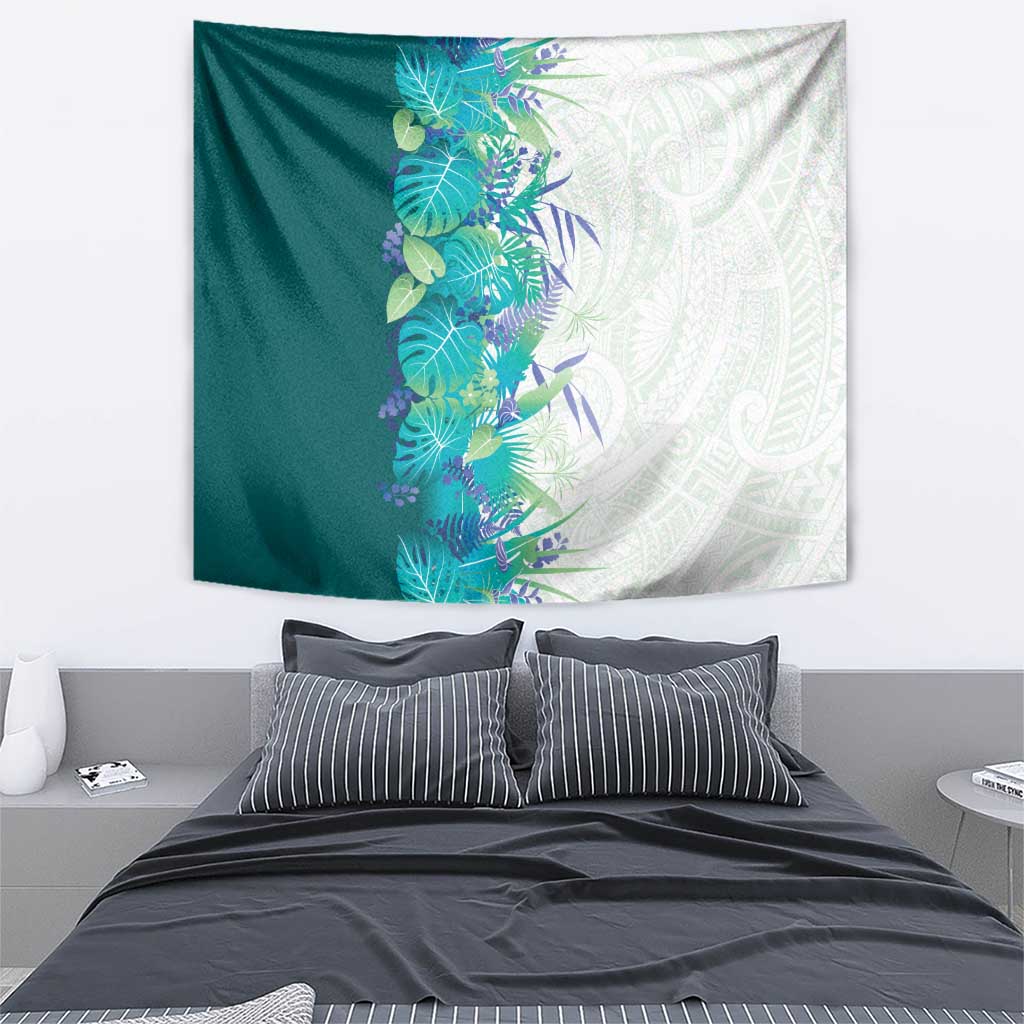 Hawaii Tropical Plant Teal Tapestry Vibrant Polynesian Pattern