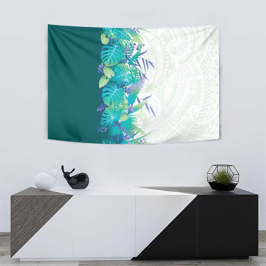 Hawaii Tropical Plant Teal Tapestry Vibrant Polynesian Pattern