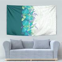 Hawaii Tropical Plant Teal Tapestry Vibrant Polynesian Pattern
