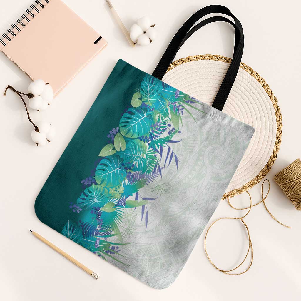 Hawaii Tropical Plant Teal Tote Bag Vibrant Polynesian Pattern