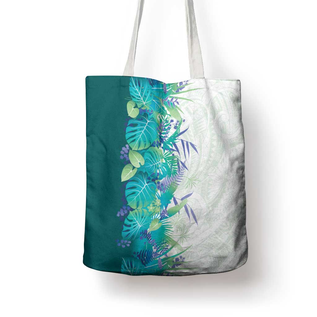 Hawaii Tropical Plant Teal Tote Bag Vibrant Polynesian Pattern